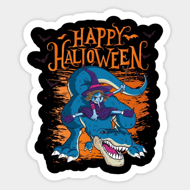 Halloween Happy Halloween Witch Dinosaur Costume Sticker by Pummli